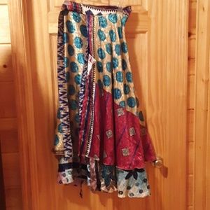 Sari silk wrap skirt ankle length